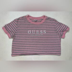 Guess Striped Crop T-shirt Women Small Pink Gray Short Sleeve